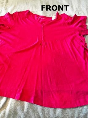T-SHIRT, SLUB FABRIC, VIBRANT PINK, SIZE 4X, FRONT ACCENT BUTTONS AND STUDS,